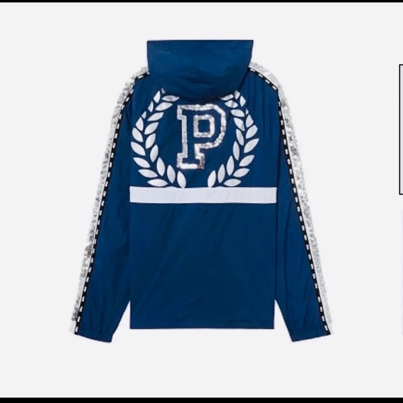 Victoria Secret Pink Windbreaker Bling Anorak Hoodie Jacket Coat Sequence New M - Picture 5 of 14